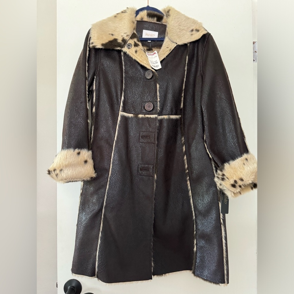 NWT Laundry Faux fur and leather animal print jacket by Shelli Segal